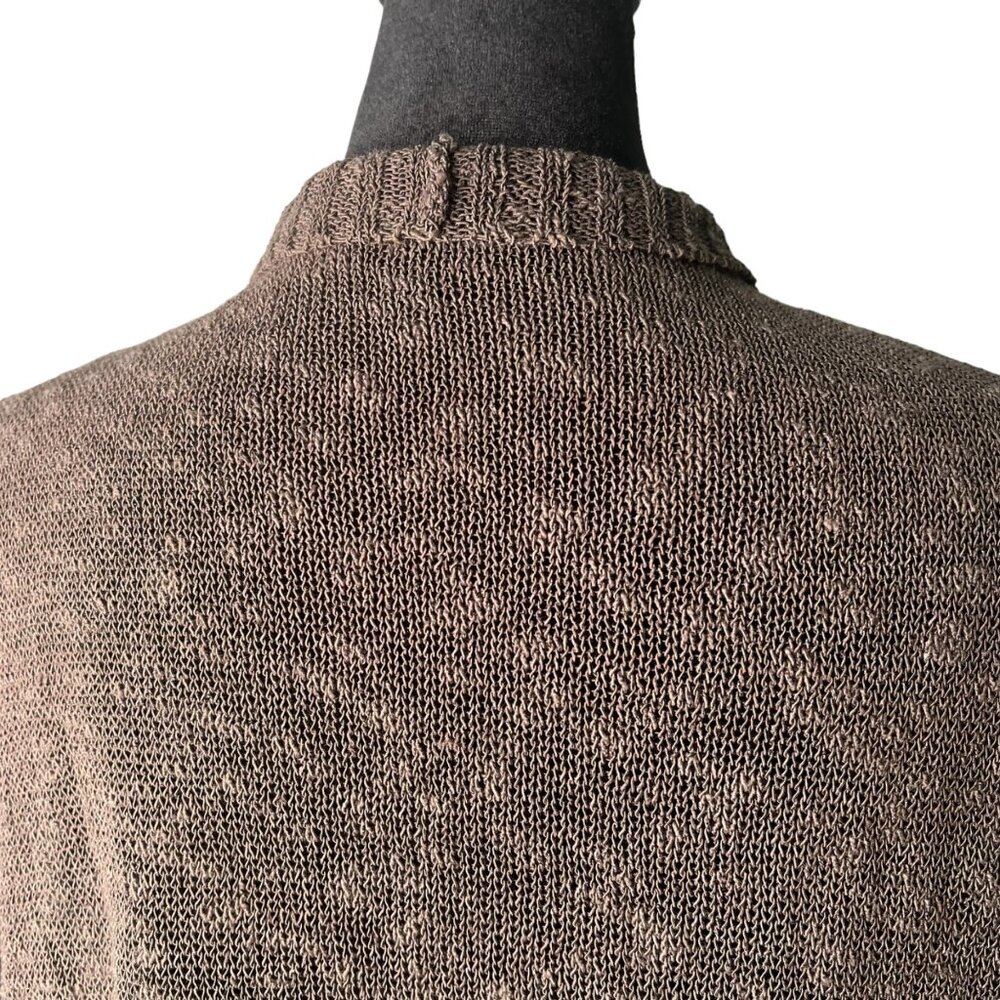 Eileen Fisher Size XL Linen Blend Textured Knit Brown Open Front Drape Cardigan - Picture 7 of 9